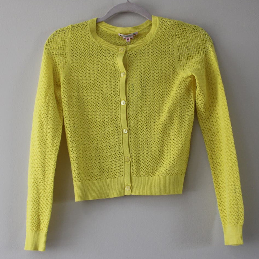 NWT Bonpoint Girls Button Front Long Sleeve Cardigan Sweater Yellow‎ Crochet 12